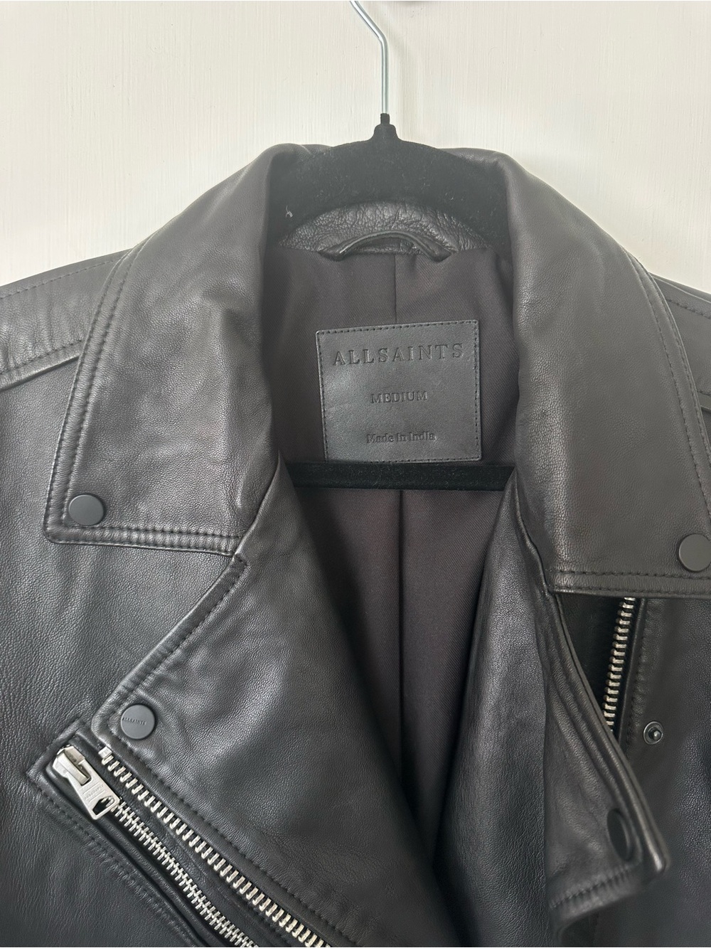 All Saints Oversized Billie Biker Black Leather Moto Jacket Womens Size M - Picture 7 of 10